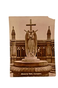 Vintage Foto Gedenkstätte Gut Cawnpore Indien Engel Figur Sepia 10.2x7.6cm Colle - Bild 1 von 3