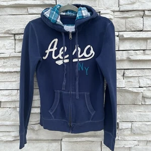 Aeropostale NY Logo Embroidered Fleece Full Zip Hoodie Jacket Blue Y2K Sz M - Picture 1 of 4