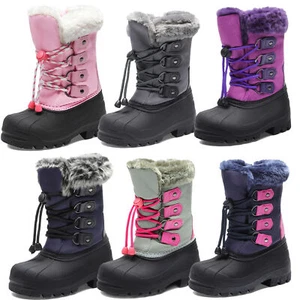 Boys Girls Unisex Snow Boots Toddlers Youth Insulated Warm Knee High Ski Boots - Picture 1 of 20
