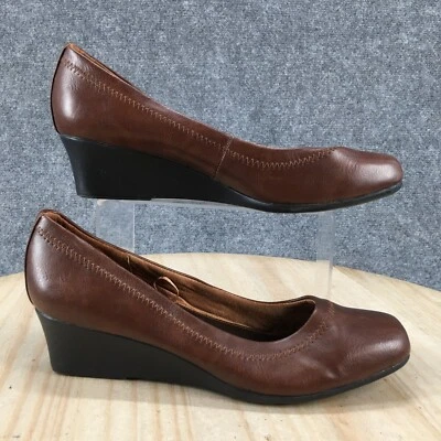 Zapatos de tacón Lifestride para mujer 9,5 M ranuras sin cordones de cuña marrón imitación cuero Foto 1 de 4