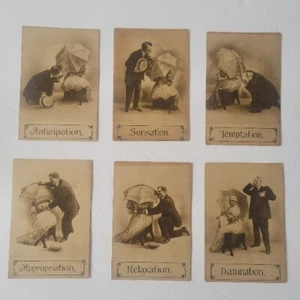 SET 6 Old Postcards SERIES Photos Of Man Woman Courting Victorian Era Parasol - Picture 1 of 10