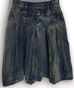 NWT Acid Wash Pleated Fit & Flare Denim Midi Skirt Flared Jean Boho M - Picture 1 of 3