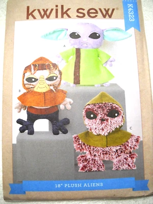 Kwik Sew 4323 Plush Aliens Baby Yoda Ewok Star Wars 18" Sewing Pattern - Image 1 of 2