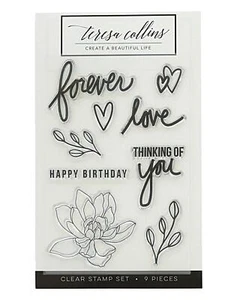 Teresa Collins Clear Photopolymer Resin Stamp Set Forever Love 9 Stamps - Picture 1 of 1