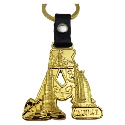 Dubai Skyline Gold-Tone Keychain Camel Design Leather Strap Souvenir Letter A - Image 1 of 4