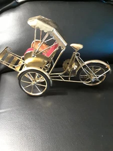 Metal Rickshaw Bicycle Drawn carriage w/Awning Velvet Seat Working Parts - Picture 1 of 5