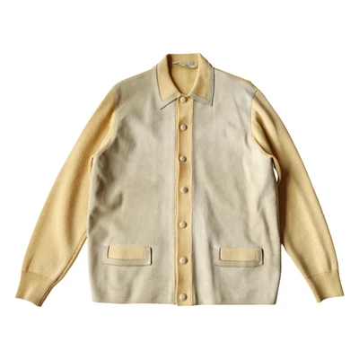 Винтажный кожаный шерсти свитер куртка мужской большой 60-х замшевый кардиган бежевый Испания - Изображение 1 из 4