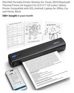 POLONO Portable Printer Wireless for Travel, D810 Bluetooth Thermal Printer A4 - Picture 1 of 10