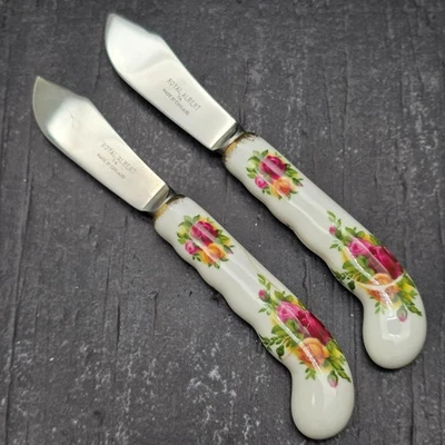 Conjunto de 2 facas de manteiga Royal Albert England cabo floral louco HS254 - Imagem 1 de 4