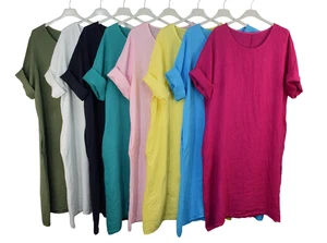 Italian Lagenlook Linen Plain A-Line Tunic Dress Lightweight Summer Dress - Picture 1 of 10
