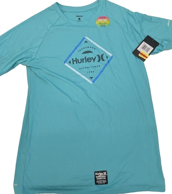 Fiji Hurley Boy's UPF 50+ rash guard swim shirt Short Sleeve -  Aqua - L - Image 1 of 4