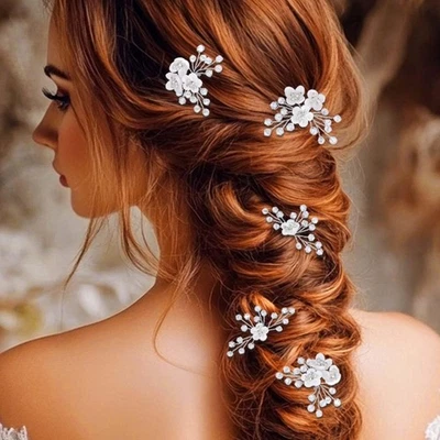 5 peças alfinetes de cabelo flor casamento prata cabelo nupcial cristal cabelo noiva acc... - Imagem 1 de 4