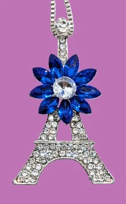 Precioso Collar Broche Girasol Azul Betsey Johnson Torre Eiffel París Brillante Foto 1 de 4