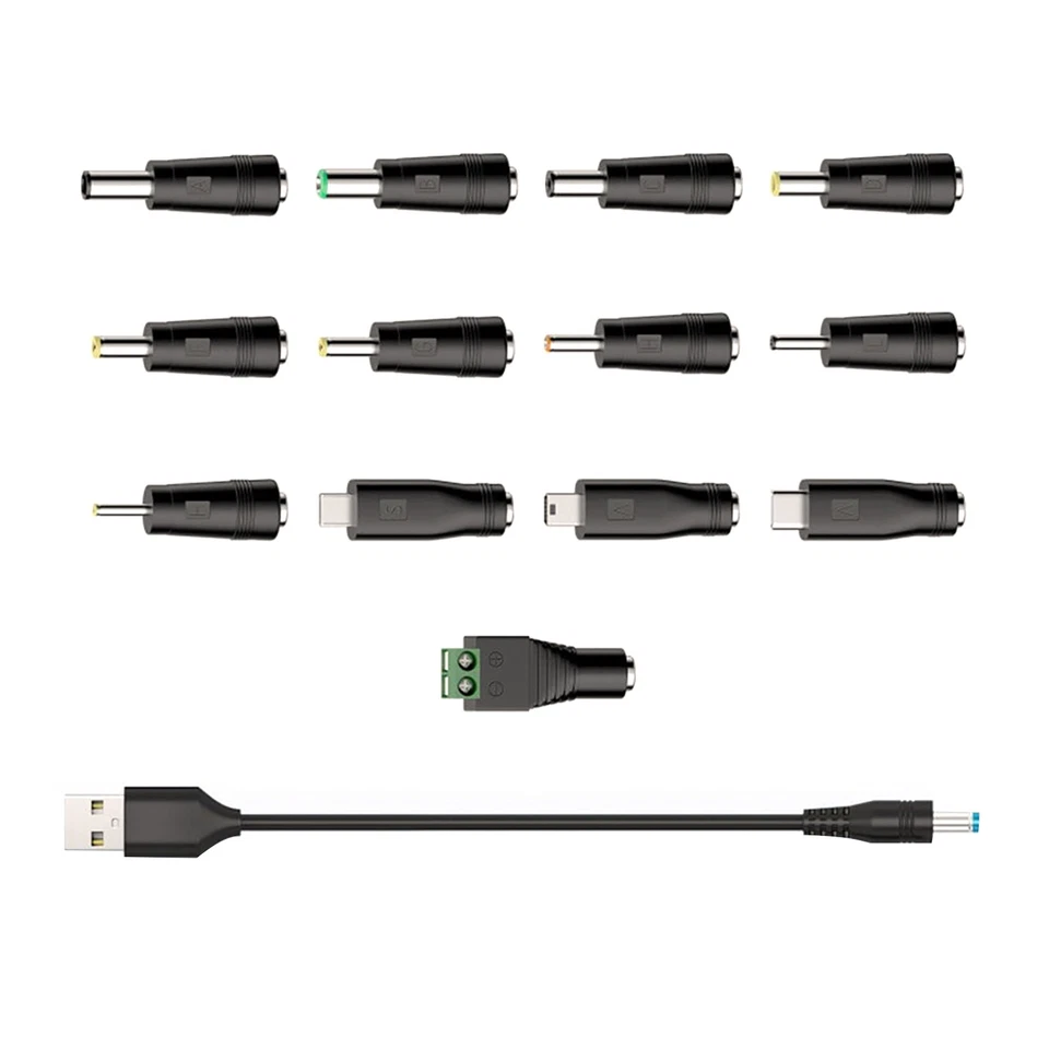 USB to DC 5V Power Cord, Universal DC 5.5x2.1mm Cable with 13 Connectors - Image 1 of 4