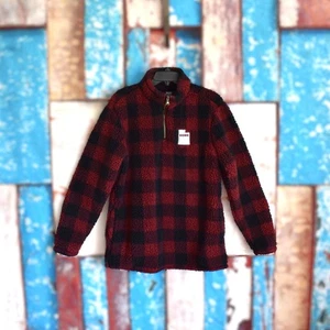 Men's Home Free Sherpa 1/4 Zip Pullover Thick Fleece MEDIUM Buffalo Tartan Plaid - Picture 1 of 12