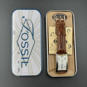 NIB Vintage Fossil Dual Dial Tank Style Watch with Brown Leather Band TM-6235 - Picture 1 of 8