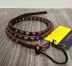 LIEBESKIND AMBRA LKB608 Berlin Leather Thin Studded Belt Rouge Noir 1/2”  Sz 90 - Picture 1 of 6