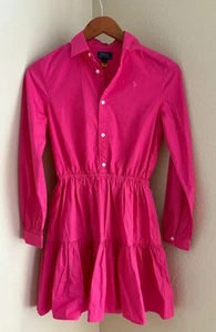 Girl's Ralph Lauren Tiered Cotton Poplin Summer Shirtdress Size L Color Pink - Picture 1 of 7