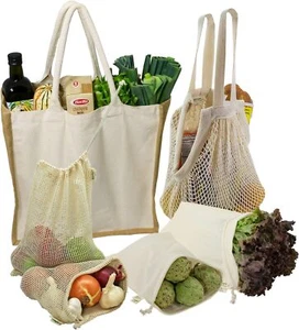 Bauernmarkt und Lebensmitteleinkauf Bio 6 Beutel Set - Natur/Jute - Bild 1 von 6