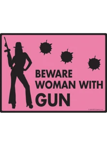 Attenzione Donna con Pistola - Attenzione al Cane Insegna Alluminio Esterno - 12" x 9" - Foto 1 di 1