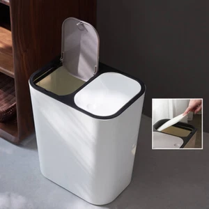 White Circular Double Recycling Waste Duo Bin Plastic Disposal 2 x 15 Litre - Picture 1 of 4