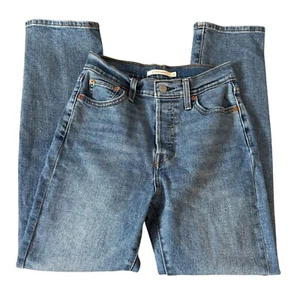 Jeans rectos Levi's Wedgie talla 26 azul tiro alto botón mosca dobladillo crudo - Imagen 1 de 10