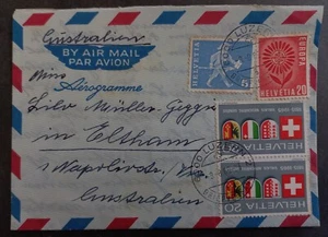 1965 Switzerland Aerogramme ties 4 Stamps cd Luzern-Eltham, VIC - Picture 1 of 4