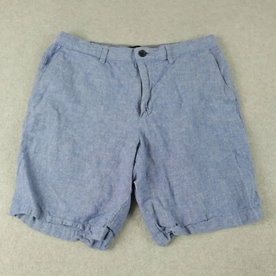 Pantalones Cortos Banana Republic Para Hombres 34 Aiden Lino/Algodón Chino Informal Frente Plano Azul Foto 1 de 4