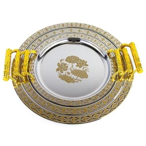 Orientalische Marokkanische Metalltabletts 3er-Set Rund - Bild 1 von 6