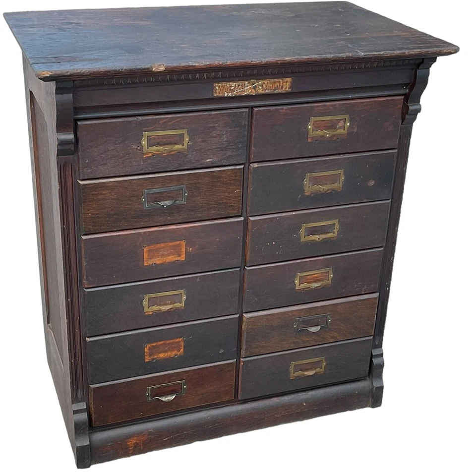 Raro Wabash Tigre Roble Indio 12 Cajones Campo Tienda Gabinete Primitivo Antiguo Foto 1 de 4