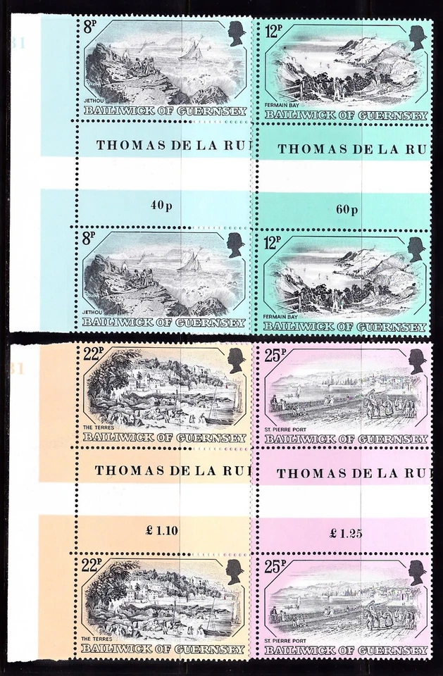 GUERNSEY #236-239 MNH 19th CENTURY PRINTS, VIEWS OF GUERNSEY (GUTTER PAIRS) - Image 1 of 1