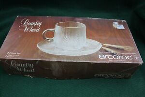 Vintage Arcoroc By J.G. Durand Country Wheat 8 Piece Set 4 Cups & 4 Saucer's