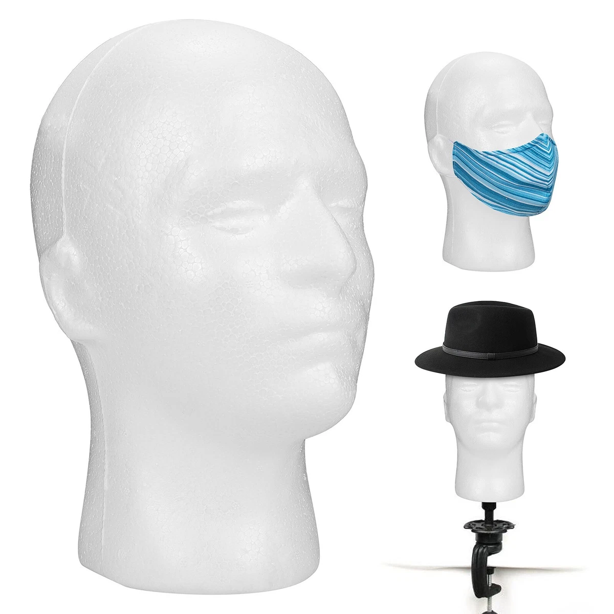 Schaumstoff-Perückenkopf Für Ausstellung – Weiß, Höhe Ca. 28,5 Cm, Zum Präsentieren Von Hüten, Brillen & Perücken