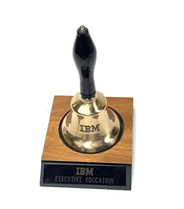 VINTAGE IBM AWARD PRESENTATION - Brass School Bell W/Engraved Wood Stand - Picture 1 of 7