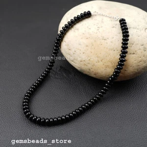 925 Sterling Silver, Black Spinel Crystal Gemstone Handmade 8-9MM Necklace 18" - Picture 1 of 8