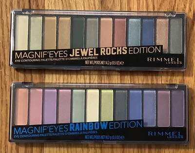 2 Rimmel Magnif'eyes Eyeshadow Palettes Rainbow & Jewel Rocks Editions - 1 Brush - Image 1 of 2