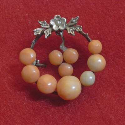 Spilla argento e corallo naturale rosa - fine 800 / primi 900 - Immagine 1 di 4