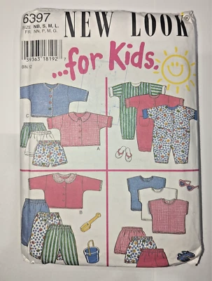 NewLook Kids/Baby Sewing Pattern 6397 Shirt Pants Shorts Romper NB S M L  - Image 1 of 3