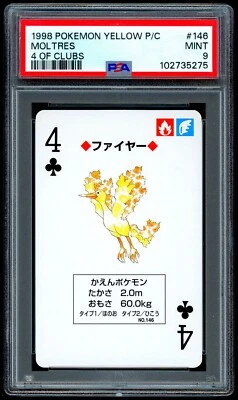 Pokemon MOLTRES Japanese YELLOW Deck 4 of Clubs POKER Playing Cards #146 - PSA 9 - Image 1 of 2