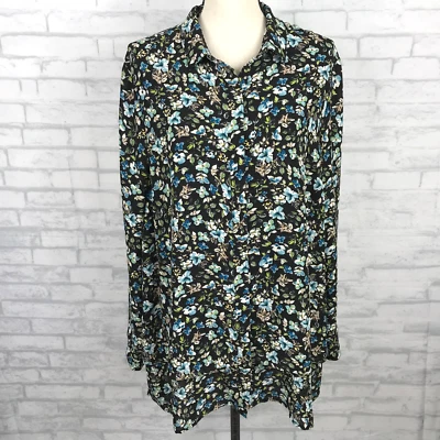 Blusa Camisa J Jill Floral Botón Top Aberturas XL Capas Longline Fluido Romántico Foto 1 de 4