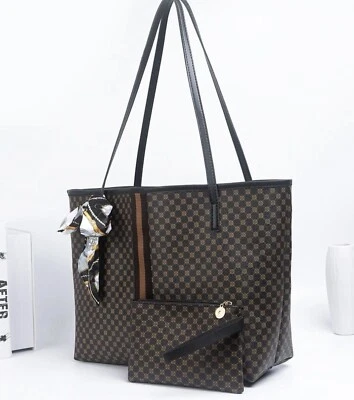 Cartera para Mujer Marrón Negro Laptop con Cartera NUEVO GRANDE Bolso de Hombro Foto 1 de 4