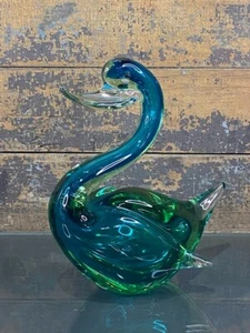 Large Blue and Green Glass Swan Paperweight - Foto 1 di 11