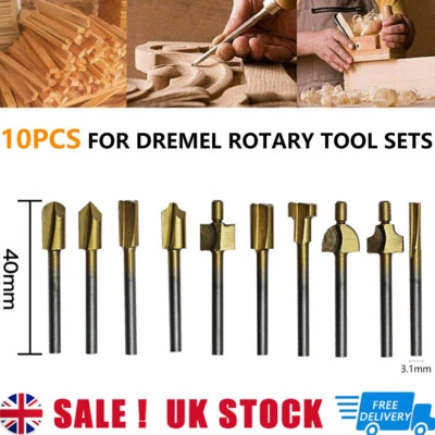 10x Rotary Tool Sets 1/8" 3mm Mini Shank HSS Titanium Router Bits Fit For Dremel - Image 1 of 4