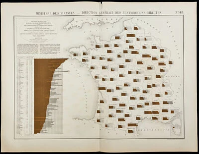 1884 - Landes - Carte statistique de la France - Taux de l’impôt foncier - Photo 1/4