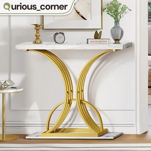 Elegant Luxury Accent 39" Console Side Table Faux Marble Foyer Narrow Entryway - Picture 1 of 9