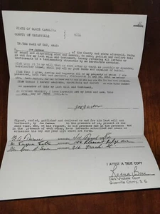 Last Will Copy Shoeless Joe Jackson Field of Dreams March 1951 signed  - Picture 1 of 4