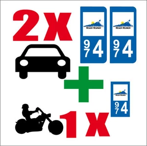 Lot 3 STICKERS 2xAUTO+1x MOTO STYLE IMMATRICULATION 974 REGION REUNION - Bild 1 von 1