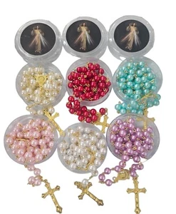 12Pcs mixed faux pearl Rosaries Recuerdos Para baptism Rosarios De Madera - Picture 1 of 2
