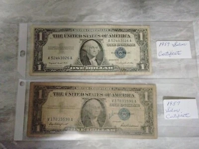 lot of 2-1 Dollar 1957 Washington DC Blue Seal silver certificates  - Image 1 of 4