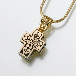 Gold Vermeil Filigree Cross Memorial Jewelry Pendant Funeral Cremation Urn - Picture 1 of 7